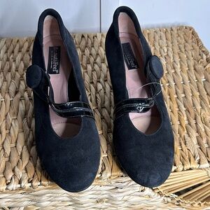 BeautiFeel Black Suede Mary Jane Heels with Patent Strap